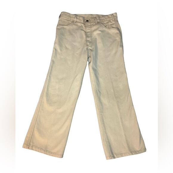 Vtg 70s Levis Fresh Produce Wide Straight Leg Tan White Tab Cropped Jeans 32x26 - Picture 3 of 8